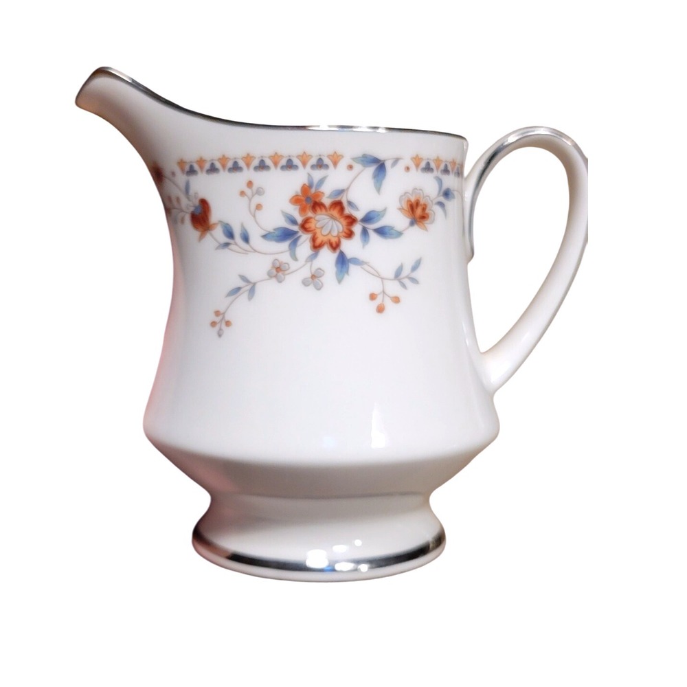 Noritake Ivory China Adagio Creamer Pitcher Floral Silver Trim Japan 7237